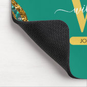 Emerald Green & Gold Agate Geode Glitzer Monogram Mousepad (Ecke)