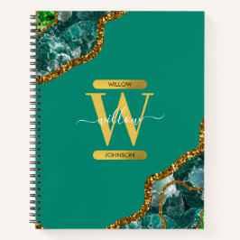 Emerald Green & Gold Agate Geode Glitzer Monogram Notizblock