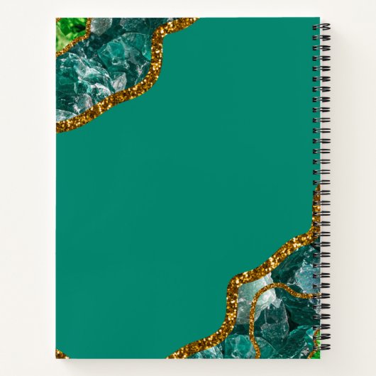 Emerald Green & Gold Agate Geode Glitzer Monogram Notizblock (Rückseite)