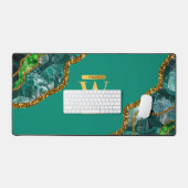 Emerald Green & Gold Agate Geode Glitzer Monogram Schreibtischunterlage (Tastatur & Maus)