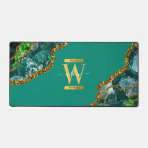 Emerald Green & Gold Agate Geode Glitzer Monogram