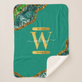 Emerald Green & Gold Agate Geode Glitzer Monogram Sherpadecke (Vorderseite)