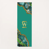 Emerald Green & Gold Agate Geode Glitzer Monogram Yogamatte (Vorderseite)