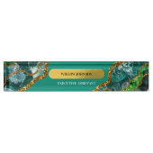 Emerald Green & Gold Agate Geode Glitzer Namensplakette (Vorderseite)