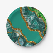 Emerald Green & Gold Agate Geode Glitzer Pappteller (Vorderseite)