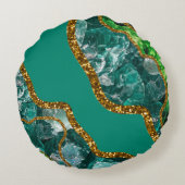 Emerald Green & Gold Agate Geode Glitzer Rundes Kissen (Rückseite)