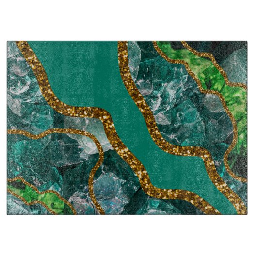Emerald Green & Gold Agate Geode Glitzer Schneidebrett (Vorderseite)