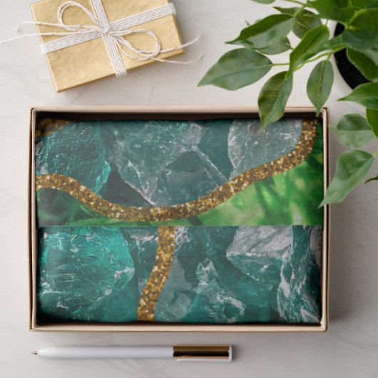 Emerald Green & Gold Agate Geode Glitzer Seidenpapier (Geschenk)