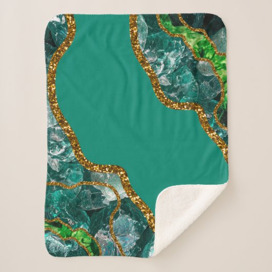 Emerald Green & Gold Agate Geode Glitzer Sherpadecke (Vorderseite)