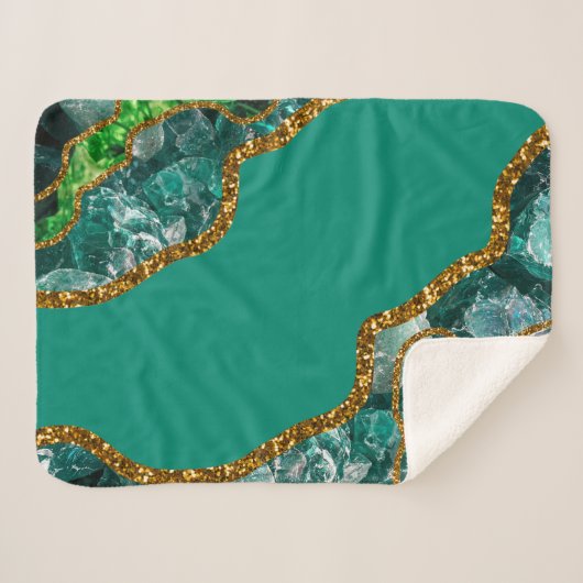 Emerald Green & Gold Agate Geode Glitzer Sherpadecke (Vorderseite (Horizontal))