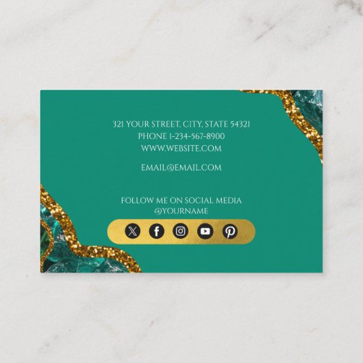 Emerald Green & Gold Agate Geode Glitzer Visitenkarte (Rückseite)