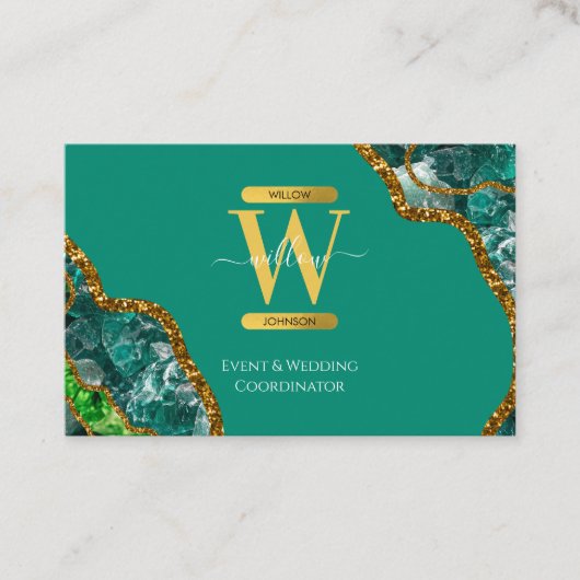 Emerald Green & Gold Agate Geode Glitzer Visitenkarte (Vorderseite)