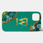 Emerald Green & Gold Agate Geode Monogram Case-Mate iPhone Hülle (Rückseite (Horizontal))