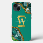 Emerald Green & Gold Agate Geode Monogram Case-Mate iPhone Hülle (Rückseite)