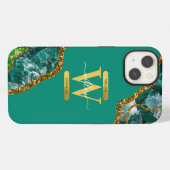 Emerald Green & Gold Agate Geode Monogram iPhone Hülle (Rückseite (Horizontal))