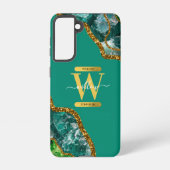 Emerald Green & Gold Agate Geode Monogram Samsung Galaxy Hülle (Rückseite)