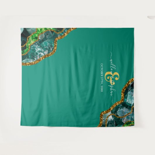 Emerald Green & Gold Agate Geode Wedding Backgroun Wandteppich (Vorderseite (Horizontal))