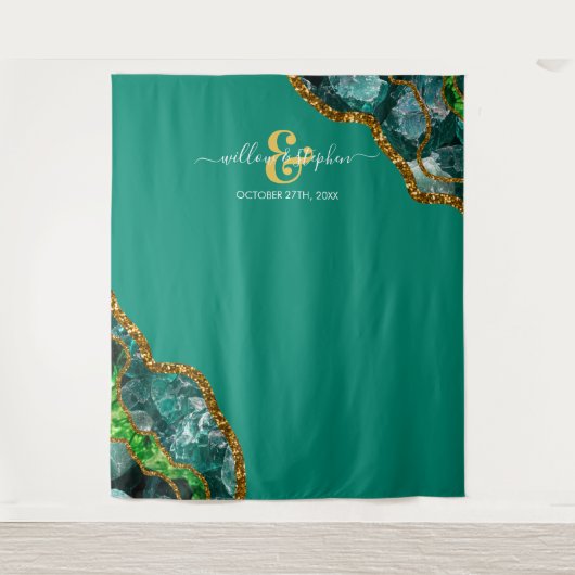 Emerald Green & Gold Agate Geode Wedding Backgroun Wandteppich (Vorderseite)