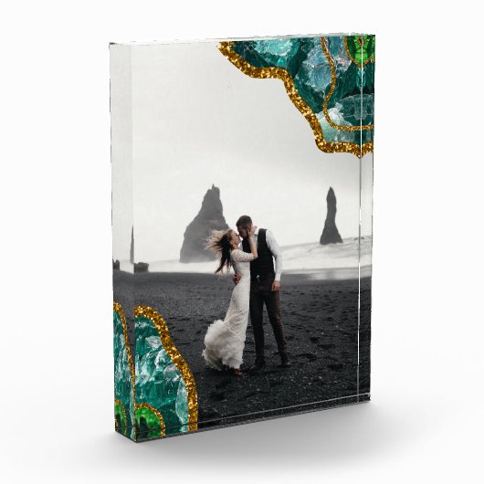 Emerald Green Gold Agate Geode Wedding Foto (Links)