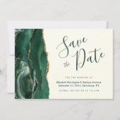 Emerald Green Gold Agate Ivory Save the Date Card Einladung (Vorderseite)