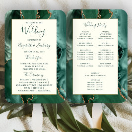 Emerald Green Gold Agate Ivory Wedding Program Fächer