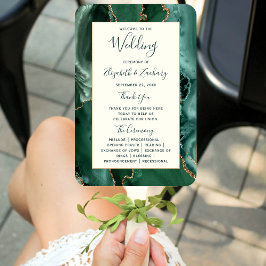 Emerald Green Gold Agate Ivory Wedding Program Fächer