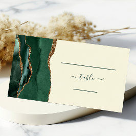 Emerald Green Gold Agate Ivory Wedding Table Platzkarte