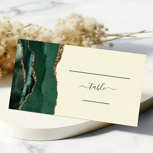Emerald Green Gold Agate Ivory Wedding Table Platzkarte