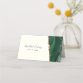 Emerald Green Gold Agate Ivory Wedding Table Platzkarte (Rückseite)