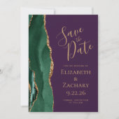 Emerald Green Gold Agate Lila Save the Date (Vorderseite)