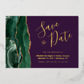 Emerald Green Gold Agate Lila Save the Date Folieneinladung (Vorderseite)