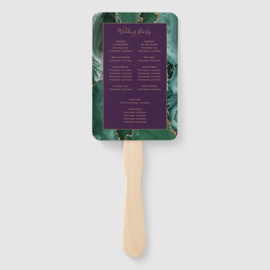Emerald Green Gold Agate Lila Wedding Program Fächer (Rückseite)
