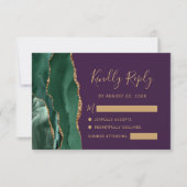 Emerald Green Gold Agate Lila Wedding RSVP Karte (Vorderseite)
