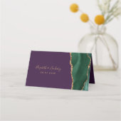 Emerald Green Gold Agate Lila Wedding Table Platzkarte (Rückseite)