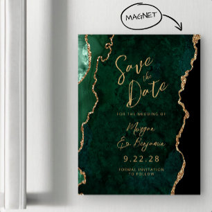 Emerald Green Gold Agate Magnetic Save the Date Magnetkarte