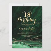 Emerald Green Gold Agate Marble 18. Geburtstag Einladung (Vorderseite)
