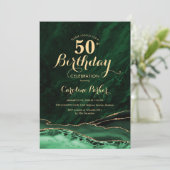 Emerald Green Gold Agate Marble 50. Geburtstag Einladung (Stehend Vorderseite)
