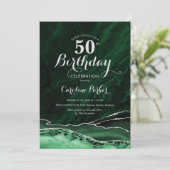 Emerald Green Gold Agate Marble 50. Geburtstag Einladung (Stehend Vorderseite)