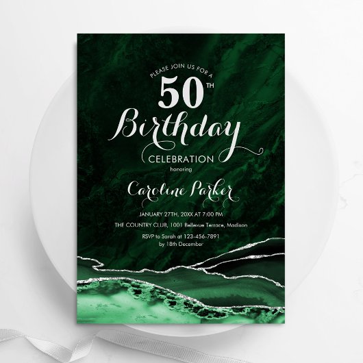 Emerald Green Gold Agate Marble 50. Geburtstag Einladung