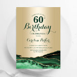 Emerald Green Gold Agate Marble 60. Geburtstag Einladung<br><div class="desc">Smaragdgrün und Gold agate 60. Geburtstagsfeier Einladung. Elegantes modernes Design mit Aquarellfarben-marmorgeode Hintergrund,  Imitate Glitzer Gold und Typografie Skript-Schriftart. Die trendige Einladungskarte eignet sich perfekt für eine stilvolle Damenfeier. Gedruckte Zazzle Einladungen oder Sofortdownload digitalen druckbaren Vorlage.</div>