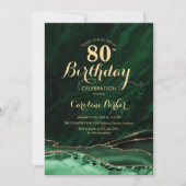 Emerald Green Gold Agate Marble 80. Geburtstag Einladung (Vorderseite)