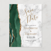 Emerald Green Gold Agate Marble Save the Date Ankündigungspostkarte (Vorderseite)