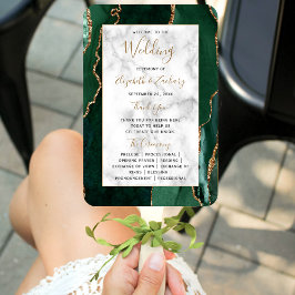 Emerald Green Gold Agate Marble Wedding Program Fächer