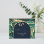 Emerald Green Gold Agate Marble Wedding RSVP Postkarte (Stehend Vorderseite)
