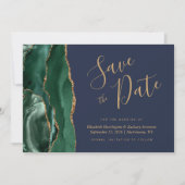 Emerald Green Gold Agate Navy Blue Save the Date Einladung (Vorderseite)