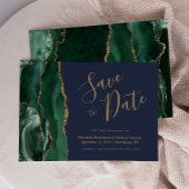 Emerald Green Gold Agate Navy Blue Save the Date Einladung