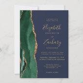 Emerald Green Gold Agate Navy Blue Wedding Einladung (Vorderseite)