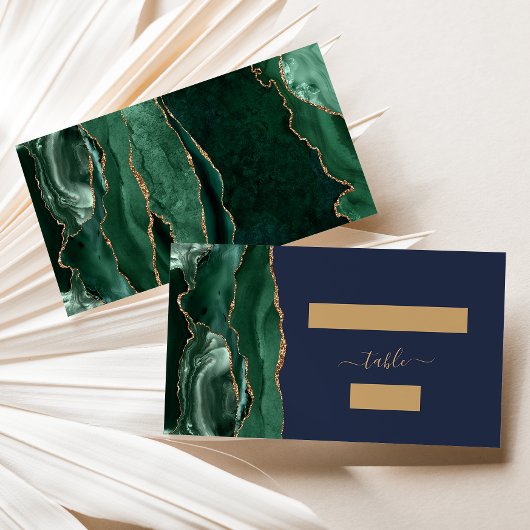 Emerald Green Gold Agate Navy Blue Wedding Escort Platzkarte