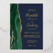Emerald Green Gold Agate Navy Blue Wedding Folieneinladung (Vorderseite)