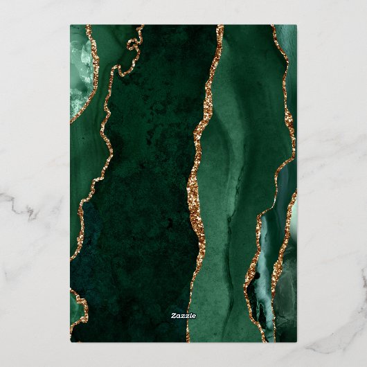 Emerald Green Gold Agate Navy Blue Wedding Folieneinladung (Rückseite)